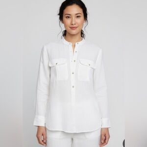 Vintage Ralph‎ Lauren Linen Shirt Womens Size Large White Pocket Front Classic